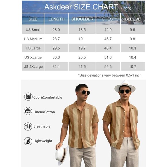 Men's Linen Shirt Short Sleeve Vintage Shirt Summer Casual Button Down - Picture 6 of 6